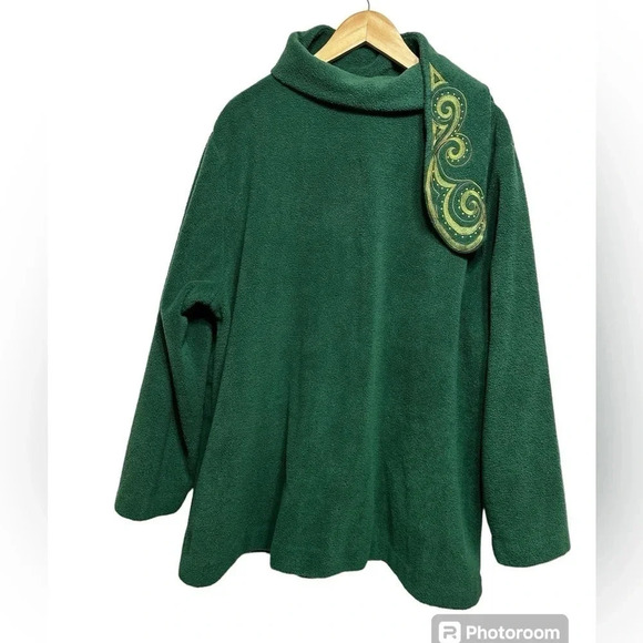 Vintage Bob Mackie Green Fleece Coat Attached Scarf Wearable Art - Picture 3 of 8